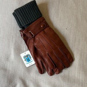 Portolano Brown Leather Gloves with Black Knit Cuff